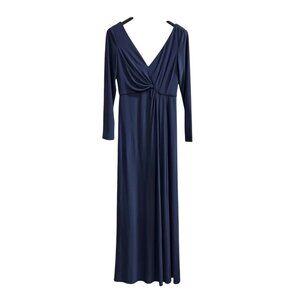 DB Studio Celebrate Evening Dress Womens 10 Navy Blue Maxi Deep V Jersey Knit